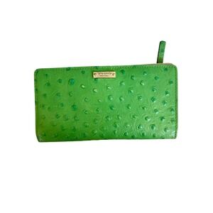 Kate Spade Green Ostrich Embossed Leather Bifold Wallet Large Organizer